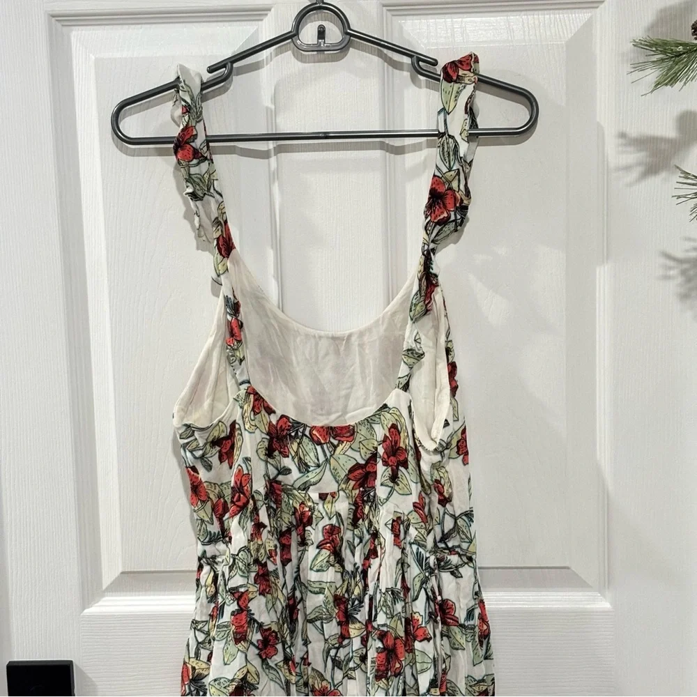 FREE PEOPLE Floral Tropical Ruffle Shoulder Side Tie‎ POCKETS Mini Dress SIZE XS